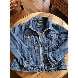 EDDIE BAUER WOMENS DARK BLUE JEAN DENIM JACKET SMALL 100% COTTON VTG